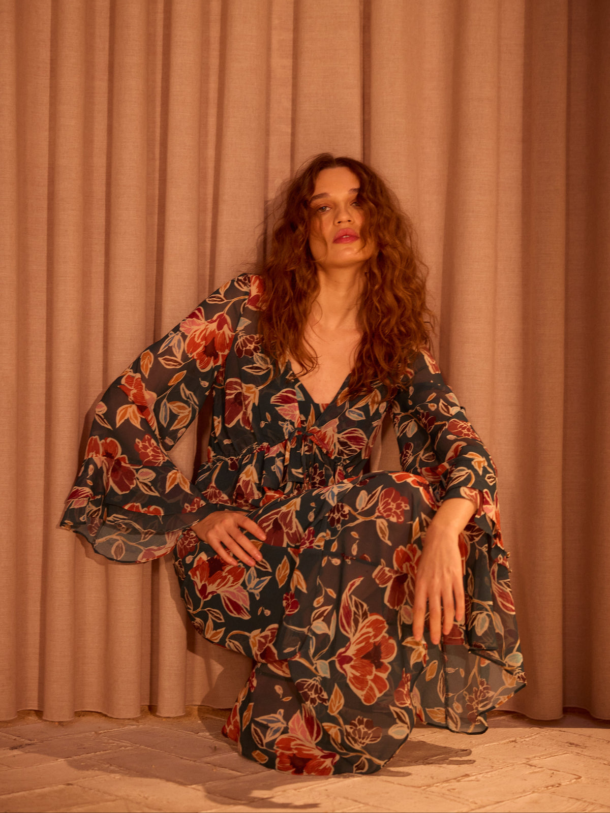 GRAZIA FLOWERS - Vestido + top de gasa estampado floral tirantes