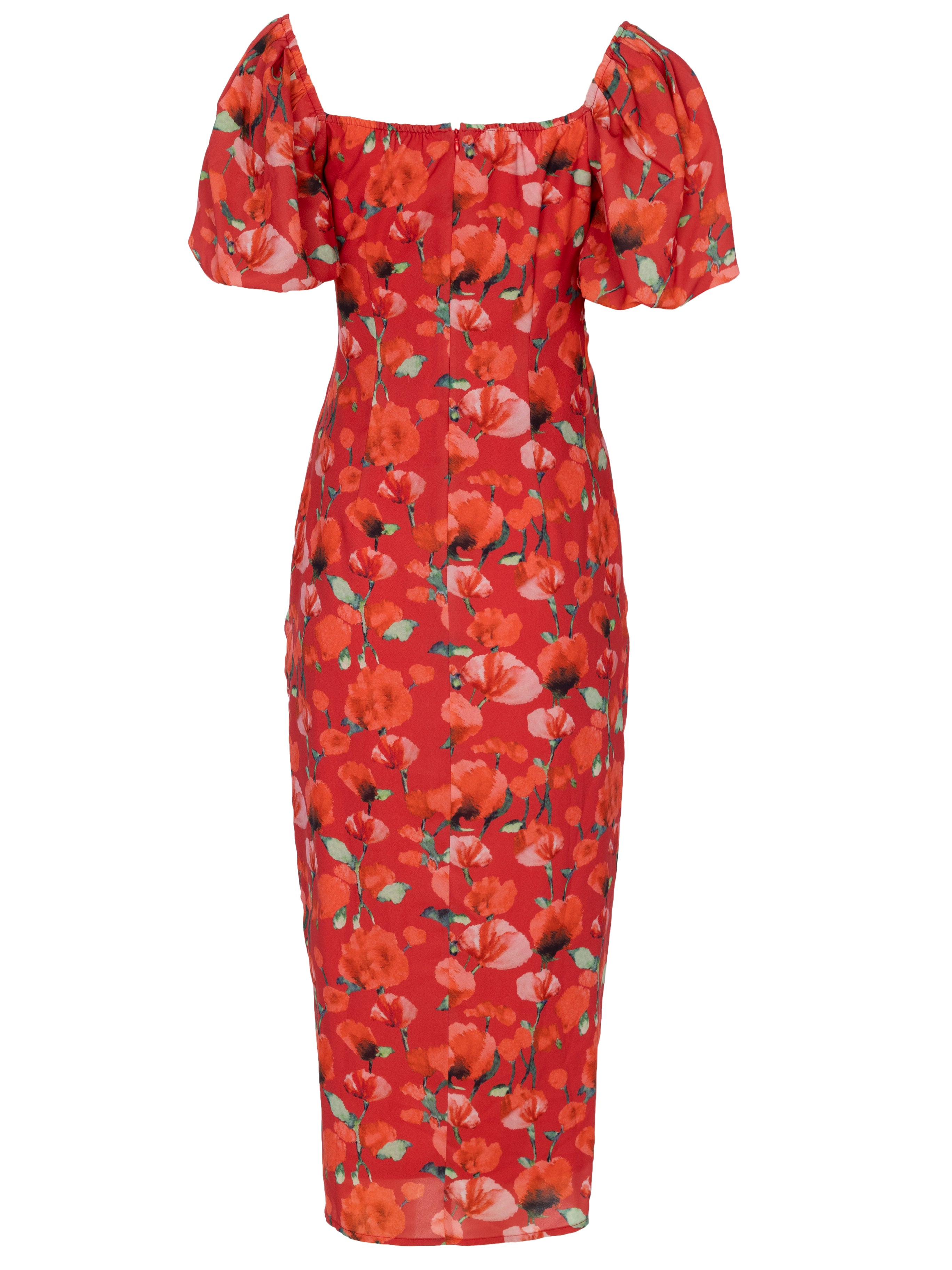 ROMEO FLOWERS - Vestido midi drapeado print amapolas, perfecto para invitadas de boda y fiesta spring summer. MIOH es la marca de vestidos de invitada de boda y fiesta de referencia en España