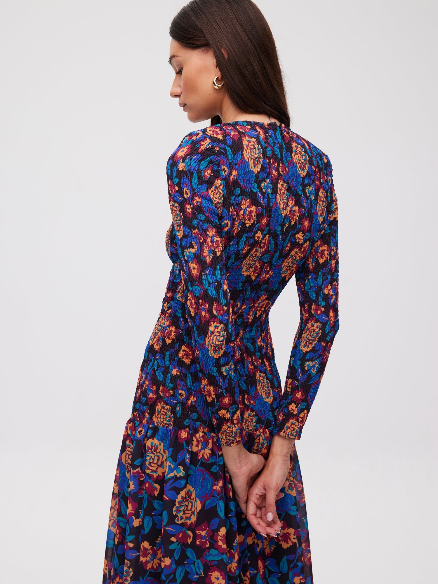 mioh | GARDEN - Vestido midi falda vuelo nido abeja print