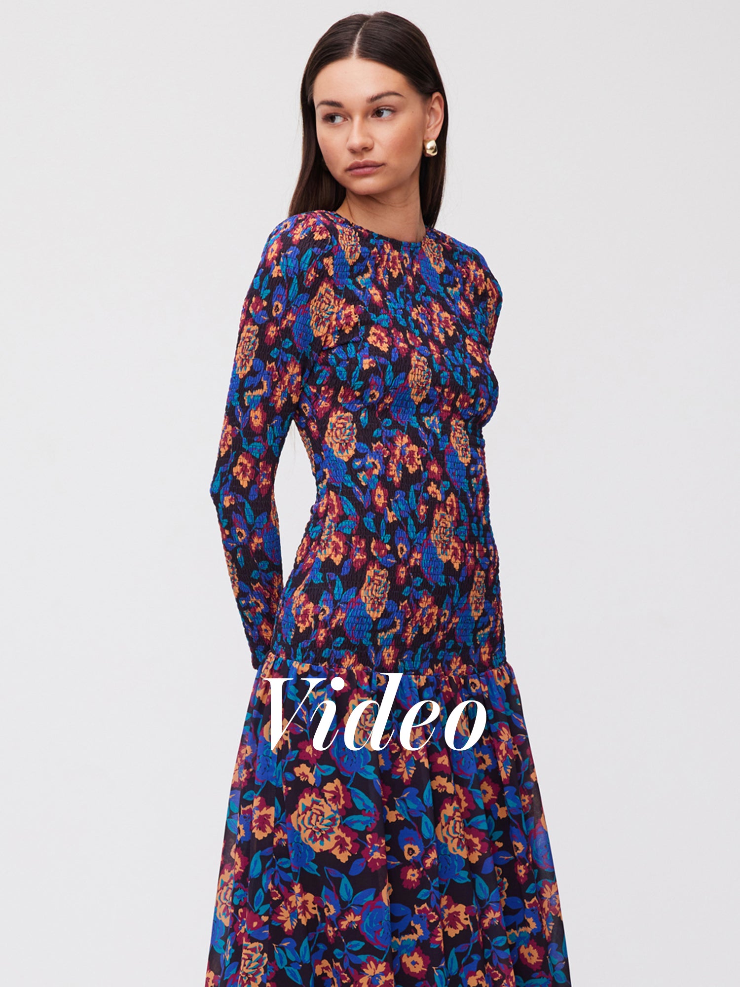 mioh | GARDEN - Vestido midi falda vuelo nido abeja print