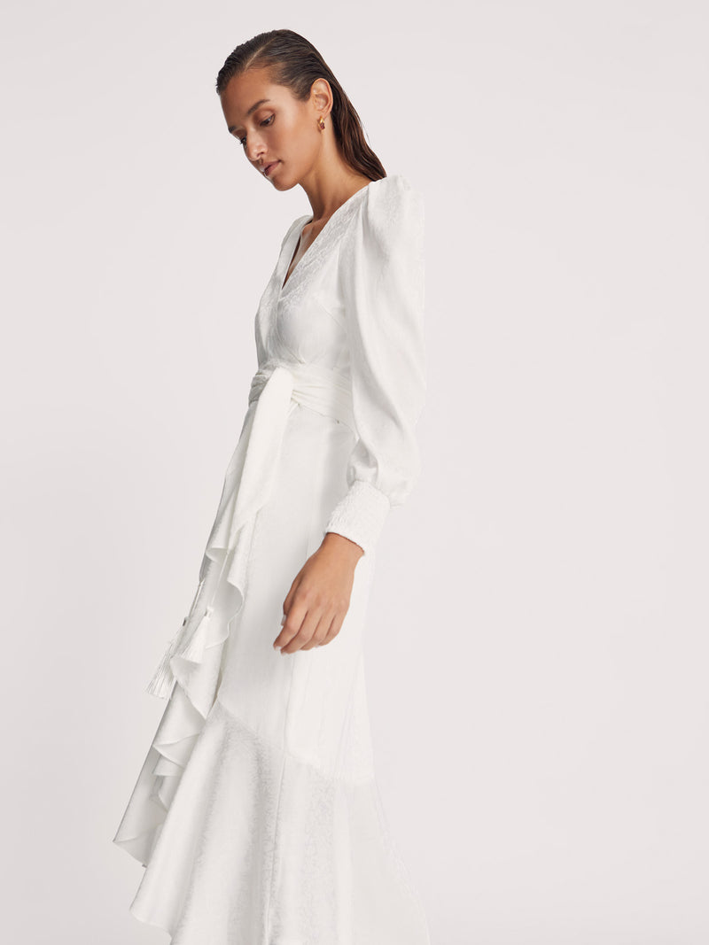 mioh | GRACE WHITE - Vestido novia wrap Jacquard blanco - SS22