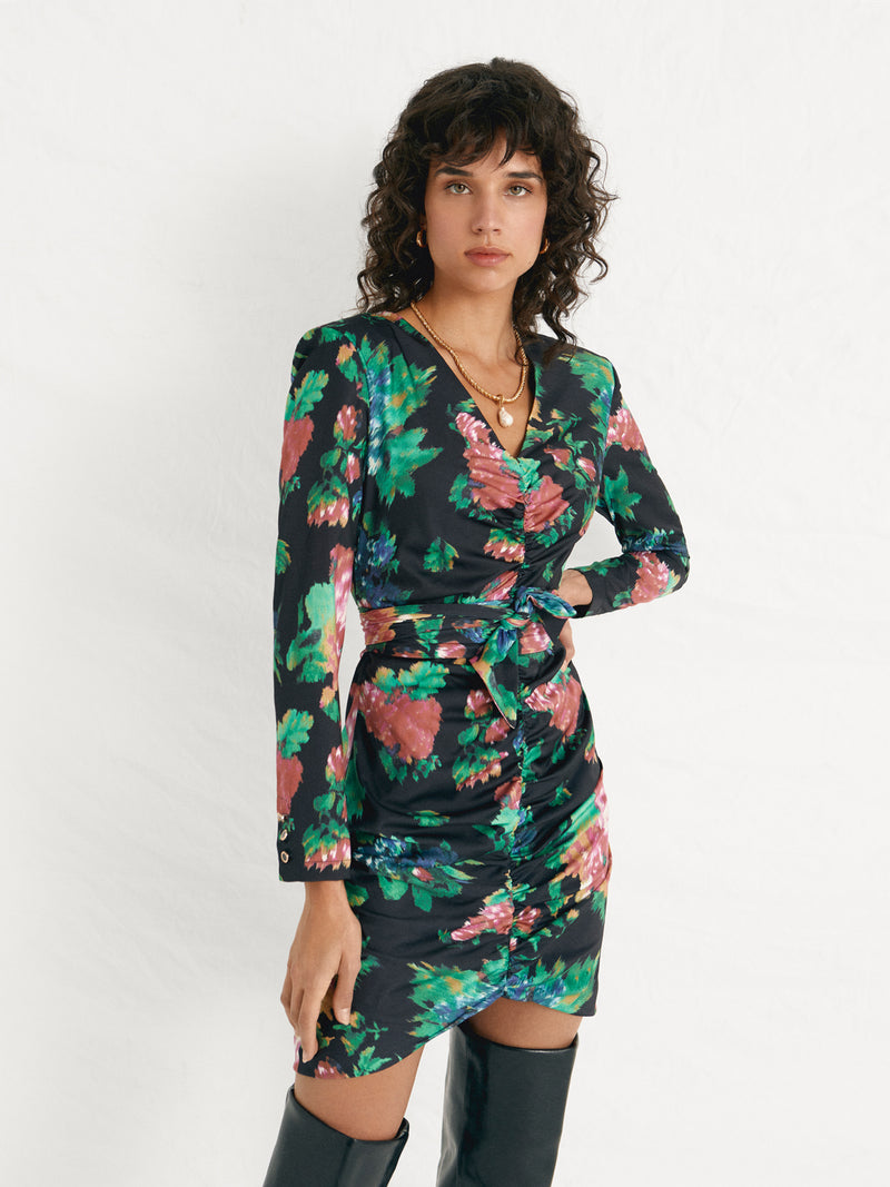mioh | LAETITIA - Vestido corto drapeado de invitada de boda, fiesta y eventos